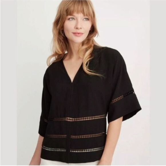 Maette (Stella & Dot) Black Hyde Lattice Blouse Size Medium - Picture 1 of 5